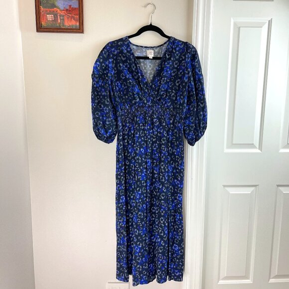 GAP Maternity Blue Leopard Print Midi Dress - Size Small - Picture 2 of 14